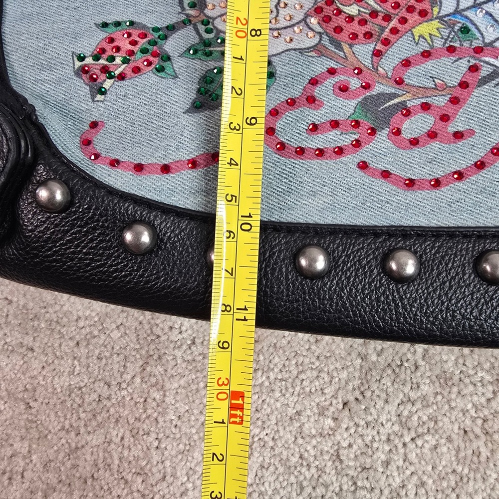 Ed Hardy Love Kills Slowly Rhinestone Denim Hobo Bag EHH276-42-DMB New - Picture 5 of 10